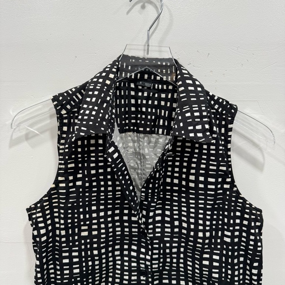 Theory Sleeveless Minae Cotton Button Down Shirt Black White Size Small - Picture 3 of 6